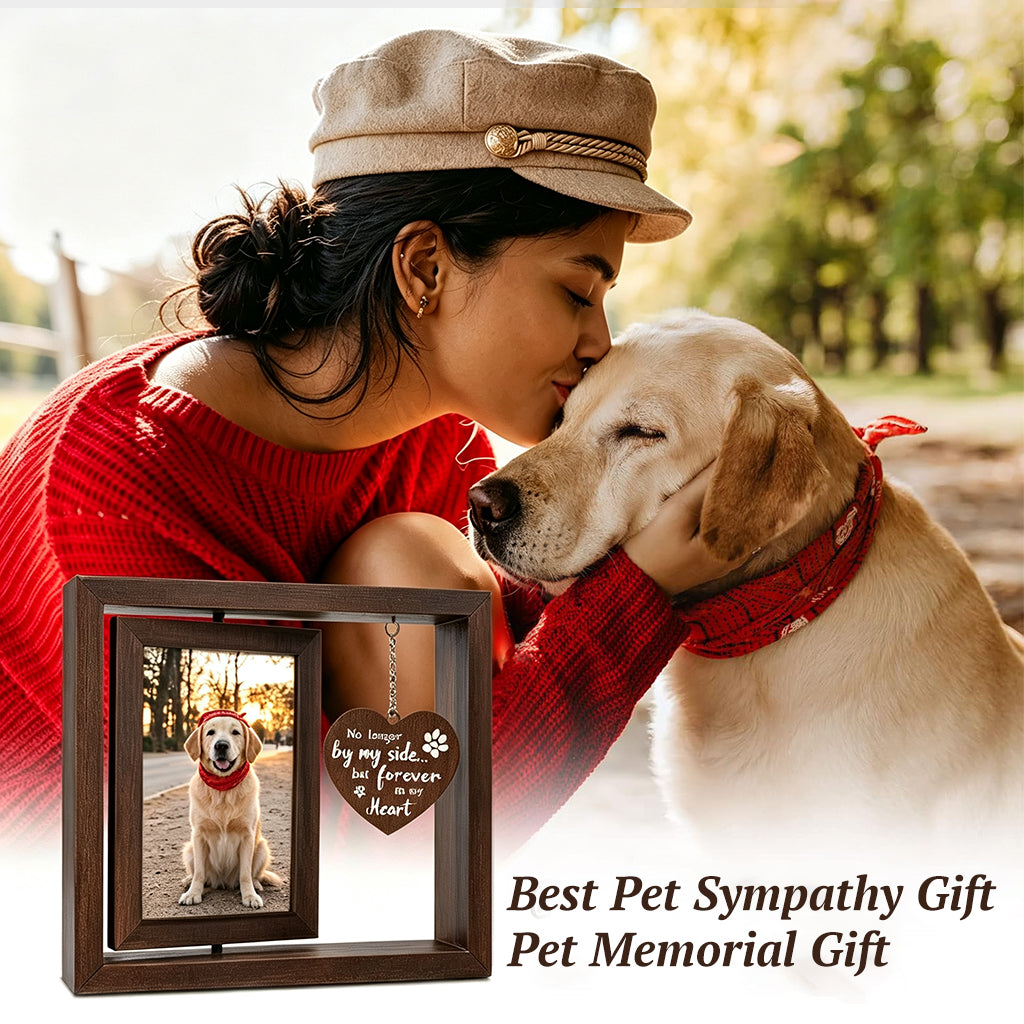 Qpets Rotating Pet Photo Frame – Double-Sided Wooden Display