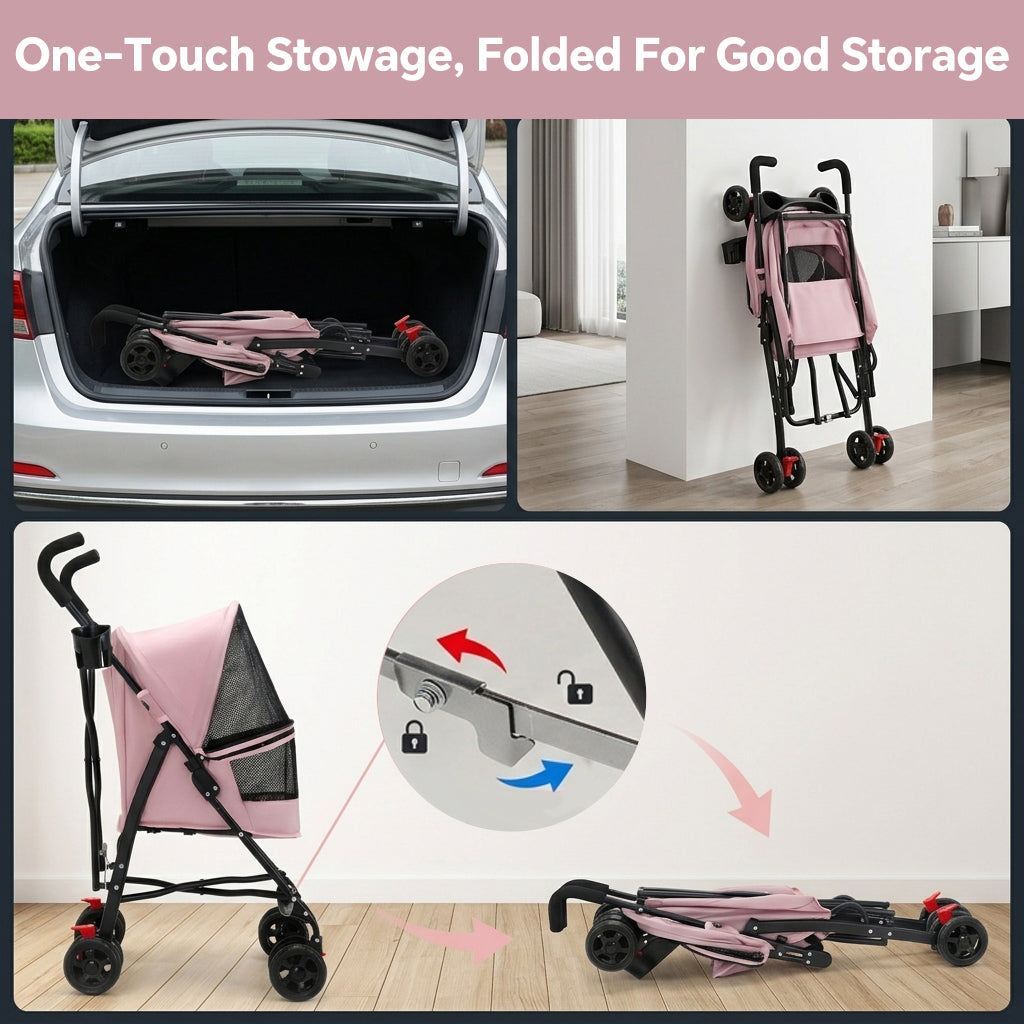 Qpets Foldable Pet Stroller for Small Dogs and Cats, Up to 7kg, Mesh Window and One-Step Fold