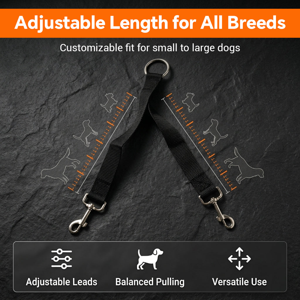 Qpets Double Dog Leash Split Lead with No-Tangle Swivel, Adjustable Length and Reflective Stitching