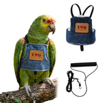 Qpets Bird Flight Harness with Leash, L, 24cm Back Girth, Denim Vest for Large Parrots
