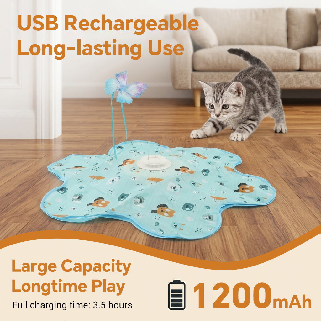 Qpets Rechargeable Interactive Cat Game with LED, Moving Feathers and Adjustable Speed Modes