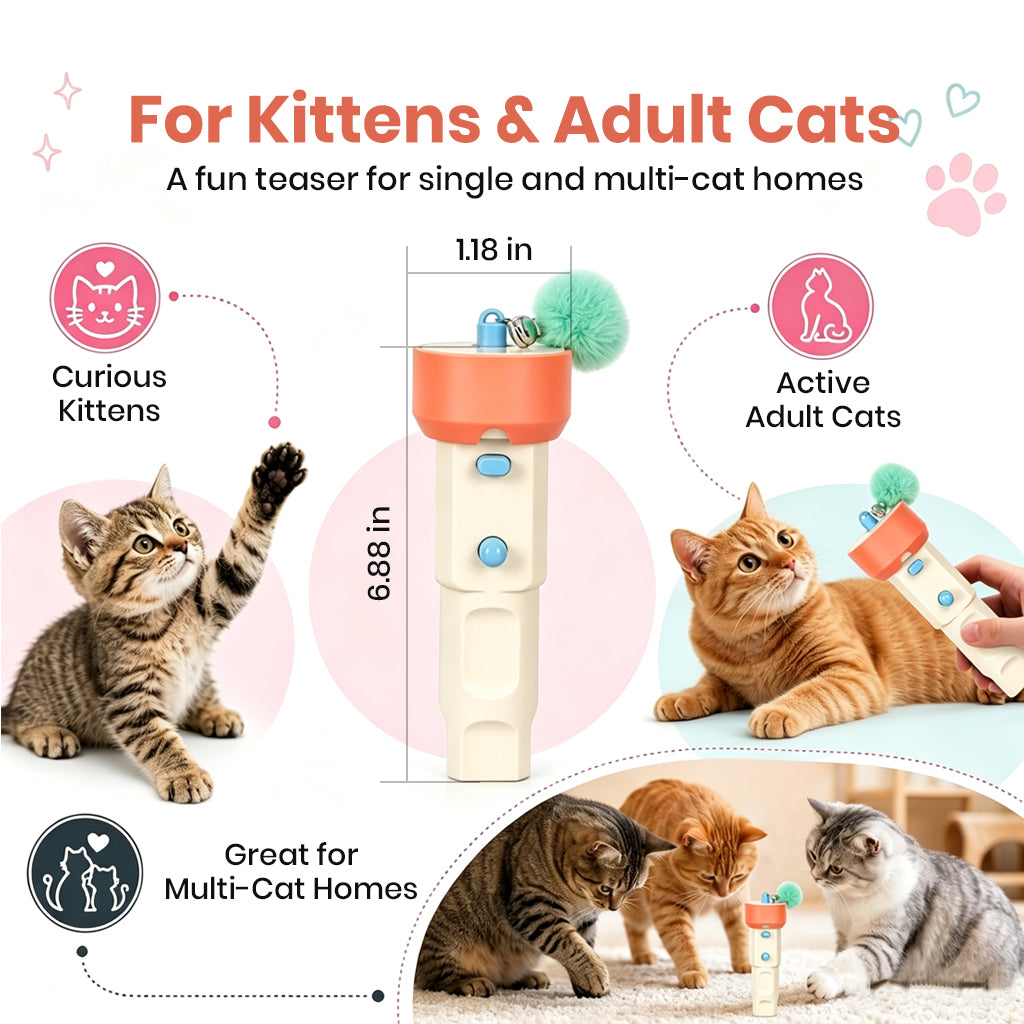 Qpets Automatic Cat Teaser Launcher with 2.2m Retractable String and Replaceable Teasers