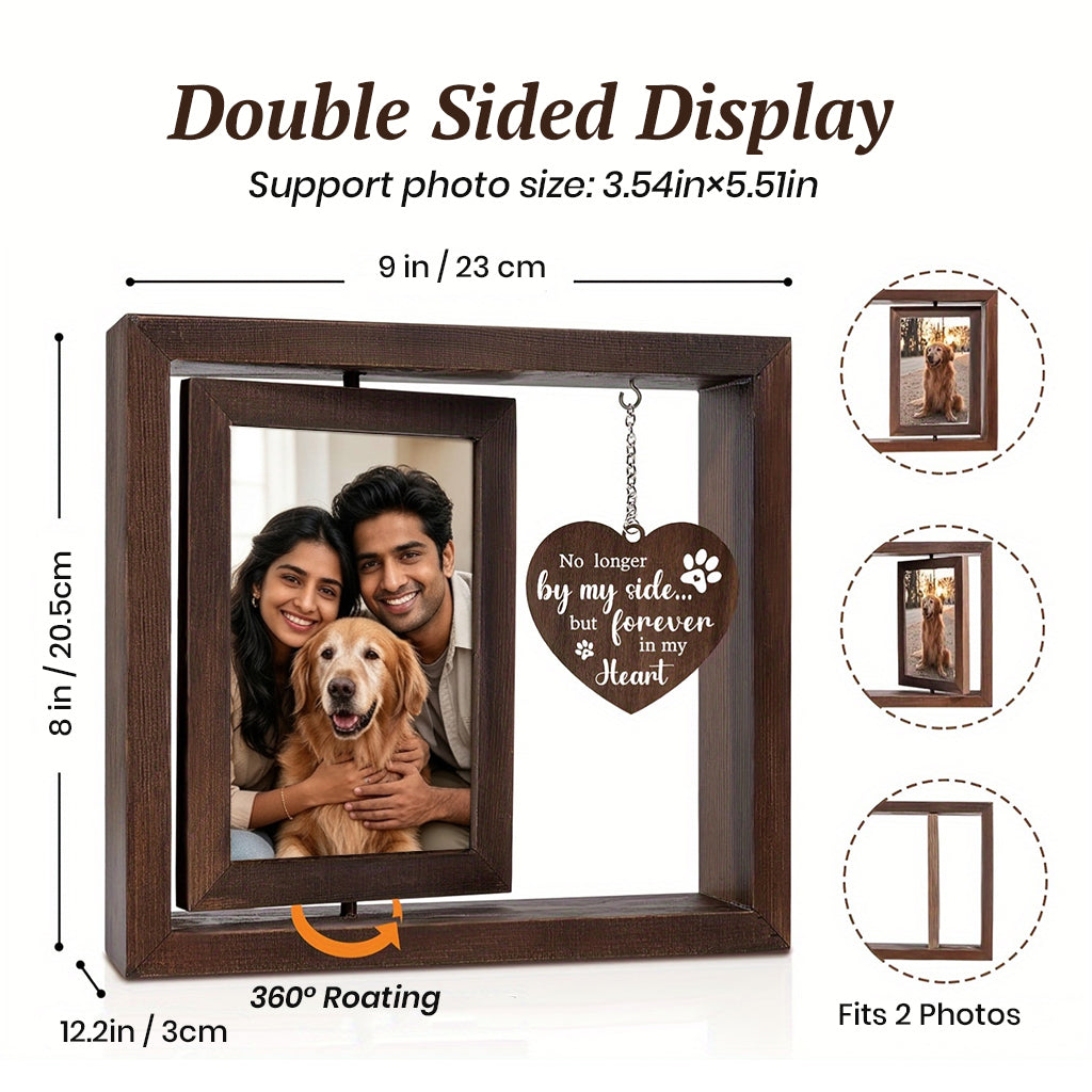 Qpets Rotating Pet Photo Frame – Double-Sided Wooden Display