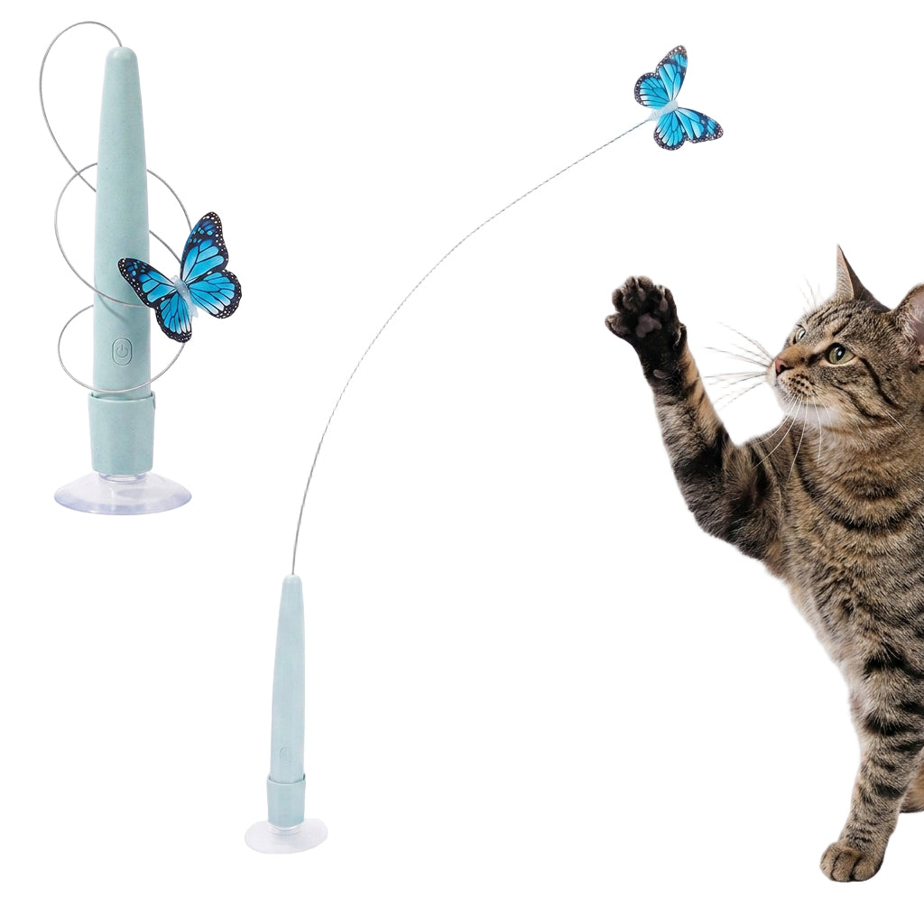 Qpets Rechargeable Butterfly Cat Toy with Flexible Cord, Suction-Cup Base and Two Play Modes