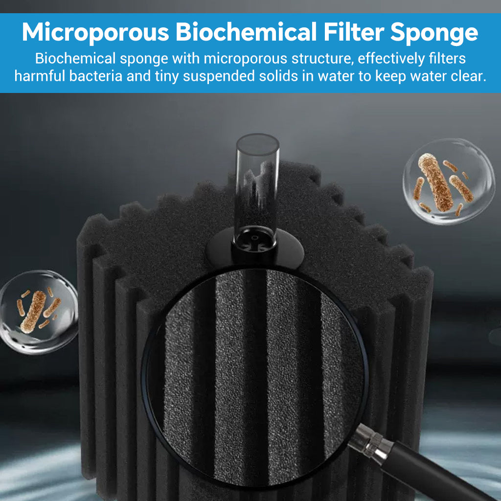 Qpets Aquarium Sponge Filter with Quiet Operation, Ceramic Bio Media for Betta, Shrimp and Fry Tanks