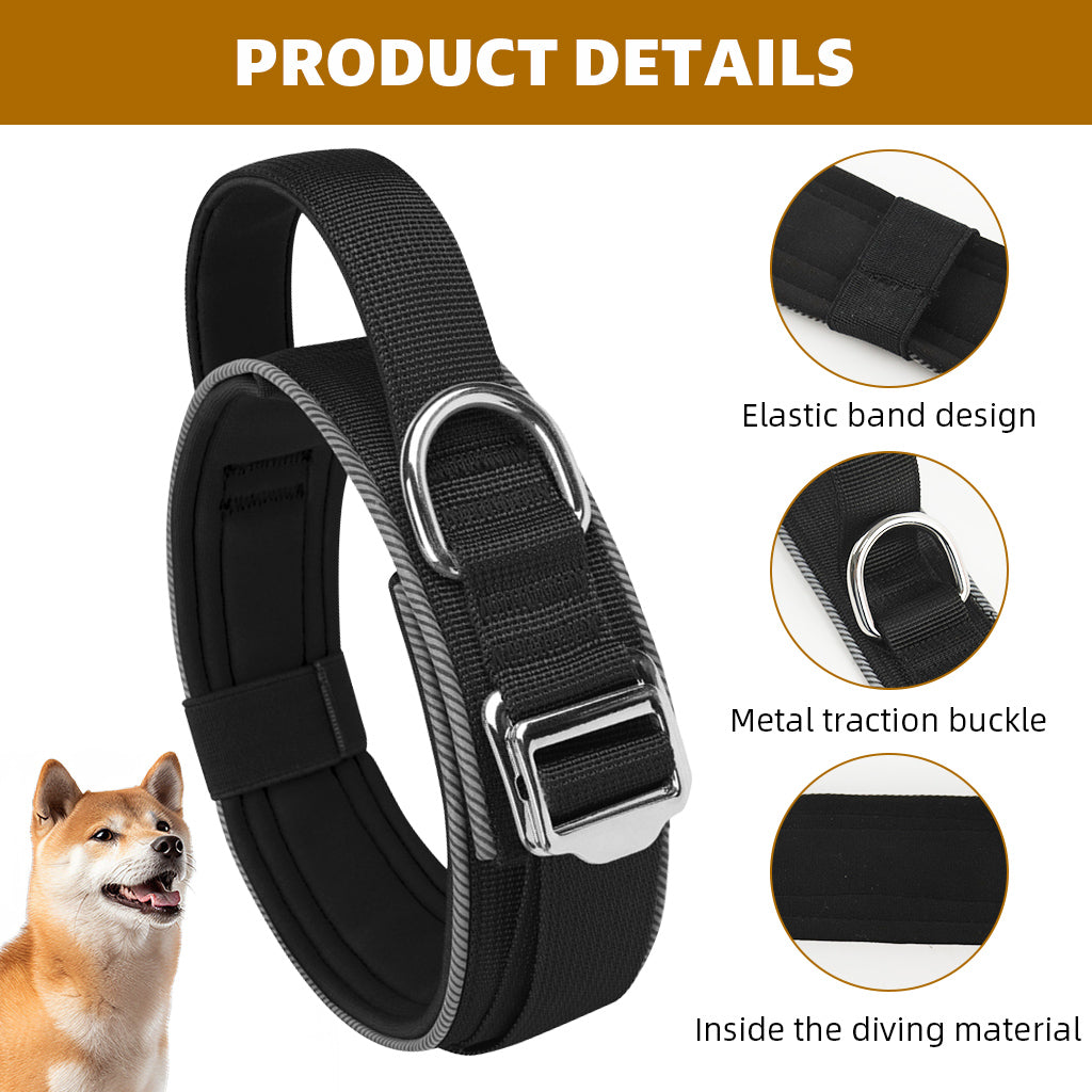 Qpets® Dog Collar Tactic, Dog Collar with Control Handle & D Ring Safety Reflective Dog Collar Adjustable Sliding Buckle Training Collar for 30-50kg Dogs