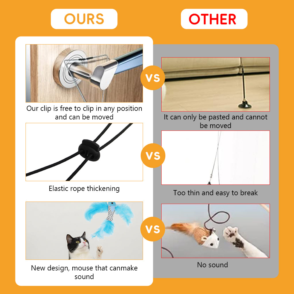 Qpets Interactive Cat Feather Wand for Playtime with Retractable Design & Safe Materials
