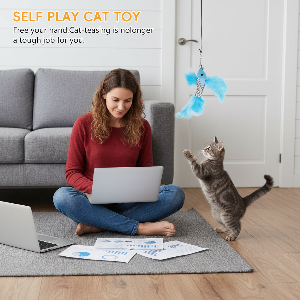 Qpets Interactive Cat Feather Wand for Playtime with Retractable Design & Safe Materials