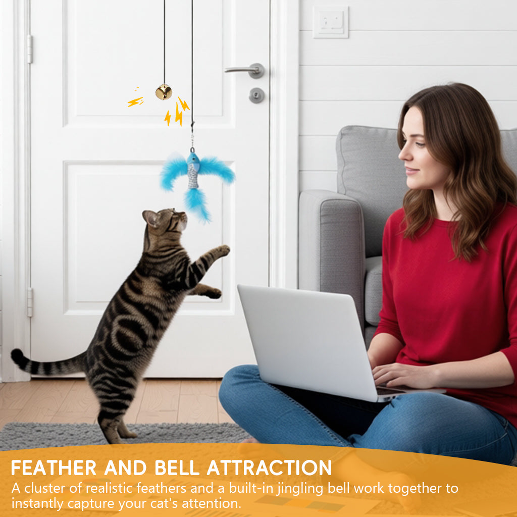 Qpets Interactive Cat Feather Wand for Playtime with Retractable Design & Safe Materials