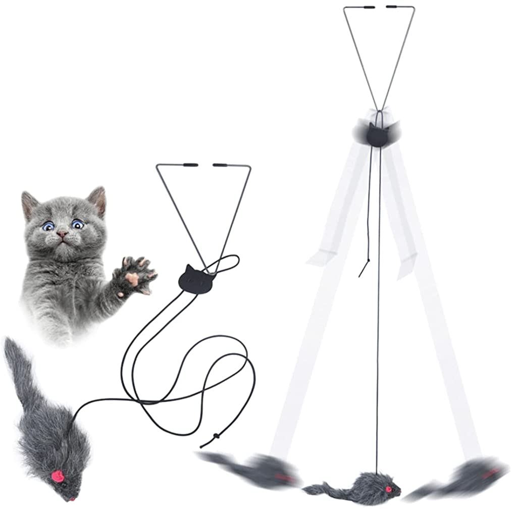 Hanging Interactive Cat Teaser Toys,Elastic Rope Design,Hanging Interactive Cat Soft Toy for Indoor Activities,Interactive Cat Teaser Toy with Plushed Mice Pendent Cat Supplies