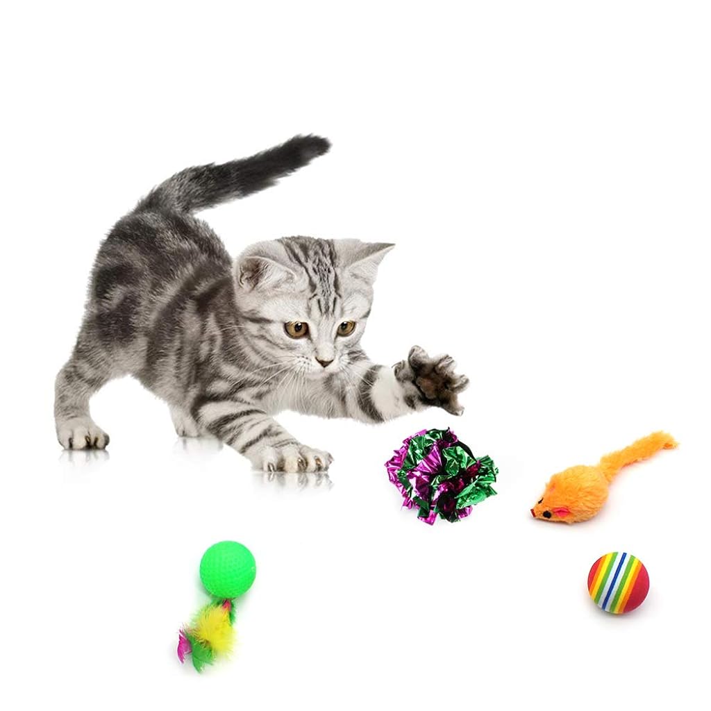 Cat Toys Kitten Toys Cat Toy for Indoor Cats Cat Feathers Wand Cat Interactive Toys Set with Mouse Mice Balls and Bells Toys for Cats Kitty Kitten Cat Games and Toys (20 Pcs) (Red)