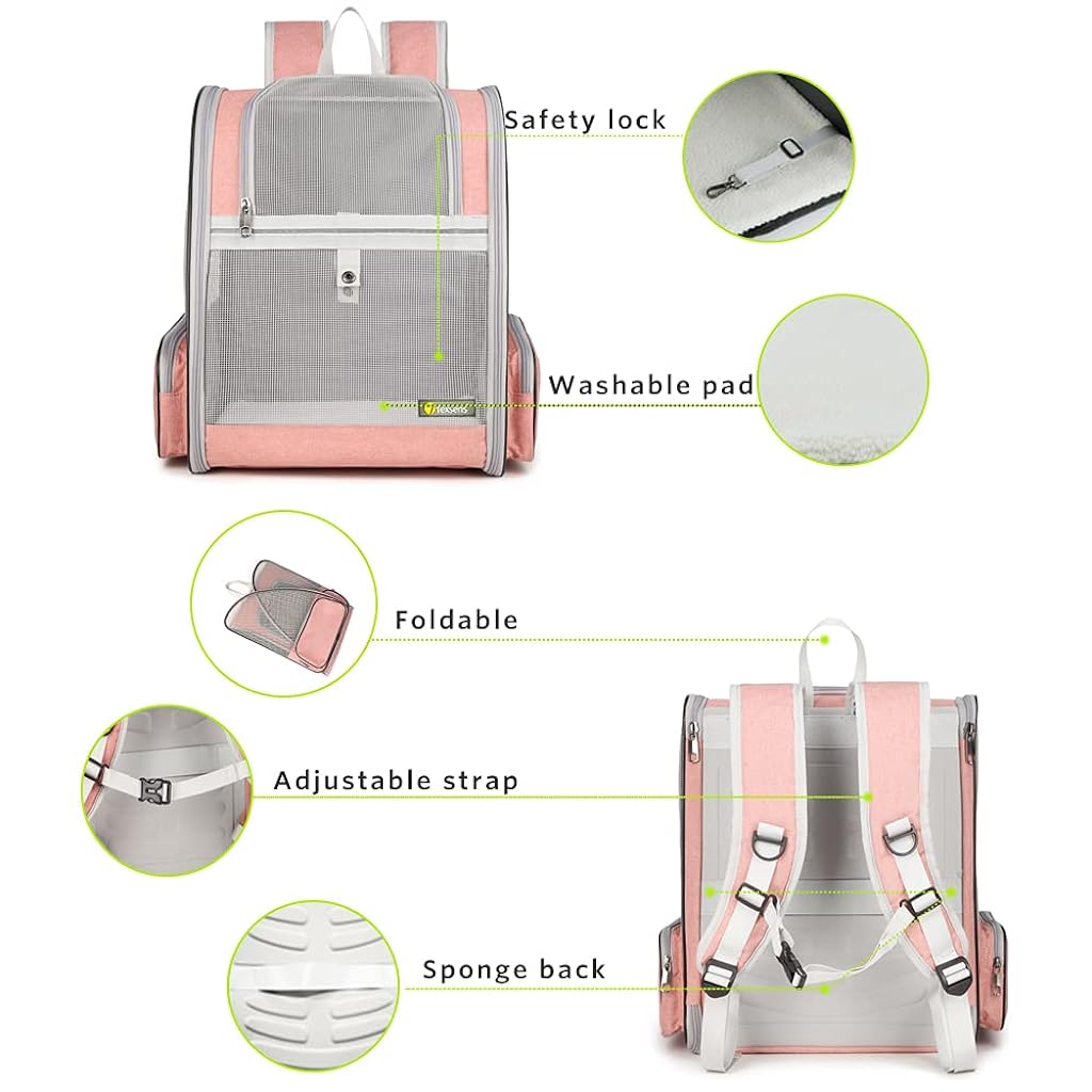 Breathable Design Cat Bag Carrier Backpack for Hot Weather, Expandable Cat Dogs Cage, Cat Bag, Backpack Design Pet Travel Carrier Pet Case for Small Pets (Pink, NOT Expandable)