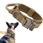 Qpets Dog Collar for Medium Dogs Adjustable Nylon Tactical Dog Collar with Strap Handle Dog Training Collar Quick Release Metal Buckle for Medium Large Dogs(L, 17''-20.5 inch''/43-52cm)