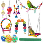 9 in 1 Birds Toys Set Parrot Toy Chew Toy with Hanging Hammock Swing Bell Pet Climbing Ladders Love Birds Toys for Small Parakeets Cockatiels Conures Finches Budgie Macaw Parrots