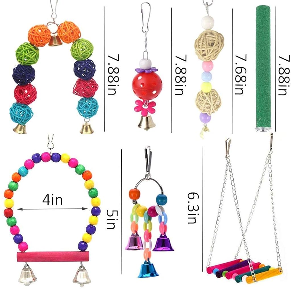 9 in 1 Birds Toys Set Parrot Toy Chew Toy with Hanging Hammock Swing Bell Pet Climbing Ladders Love Birds Toys for Small Parakeets Cockatiels Conures Finches Budgie Macaw Parrots