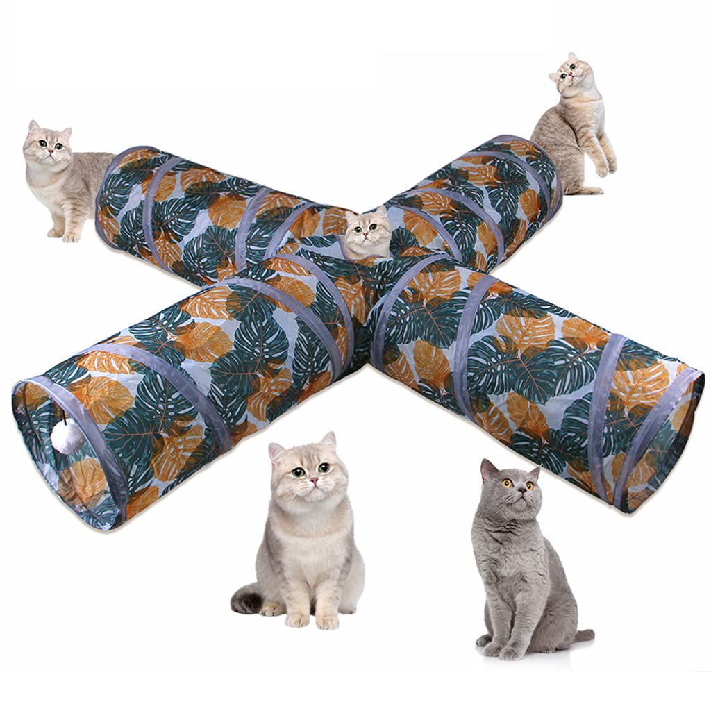 4 Way Cat Tunnel Cat Toys Pet Tube Collapsible Play Toy Indoor Outdoor Kitty Puppy Toys for Puzzle Exercising Hiding Training Toys