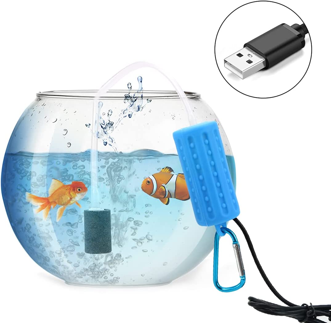 Quietest Portable Aquarium Air Pump - Air Stone and Hose Included - Low Power Usage - USB Air Pump - Air Pump for Aquarium - Aquarium Oxygen Pump