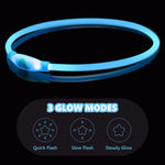 Qpets Dog Collar LED Optical Fiber Collar Flashing Collar for Dog USB Charging Cuttable Length Ensuring Safety for Night Walking (Blue Light)
