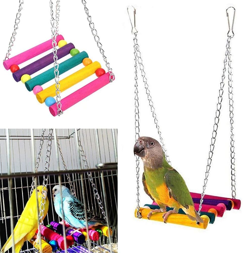 9 in 1 Birds Toys Set Parrot Toy Chew Toy with Hanging Hammock Swing Bell Pet Climbing Ladders Love Birds Toys for Small Parakeets Cockatiels Conures Finches Budgie Macaw Parrots