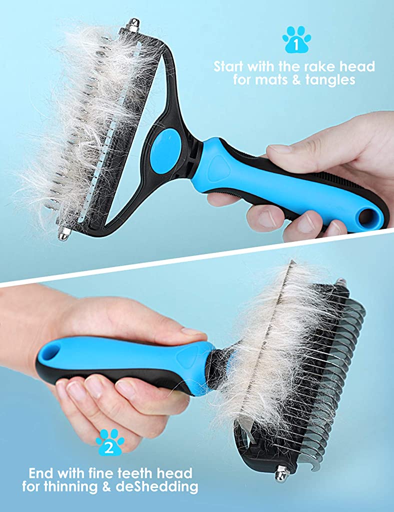 Dog Brush Dogs Comb 2 in 1 Deshedding Tool& Dematting Undercoat Rake for Mats& Tangles Removing, Dog Grooming Kit, Pet Brush,Great for Short to Long Hair Small Large Breeds