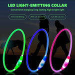 Qpets Dog Collar LED Optical Fiber Collar Flashing Collar for Dog USB Charging Cuttable Length Ensuring Safety for Night Walking (Blue Light)