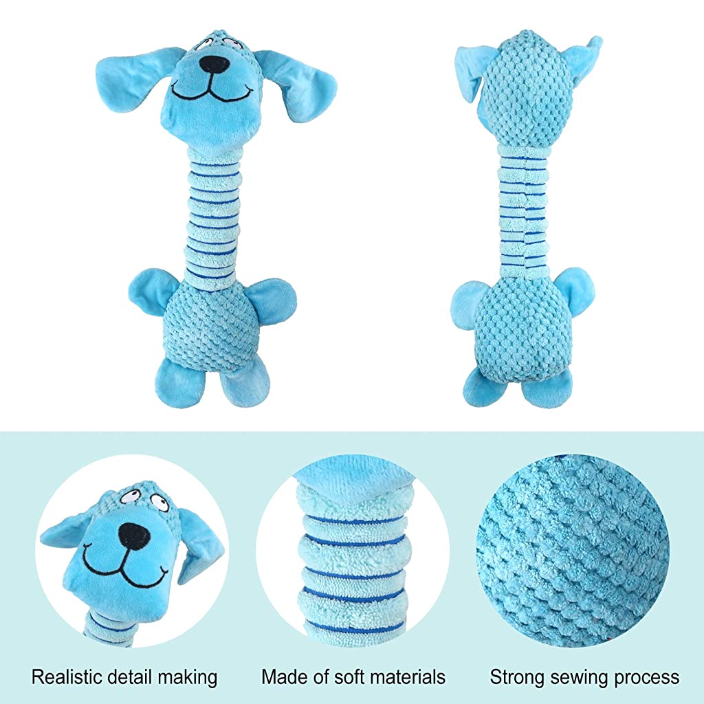 Plush Dog Toys with Long Neck Interactive Dog Squeaky Toys Durable Chew Toys for Teeth Cleaning Long Stuffed Animals Dog Training Toys Dog Soft Toy for Puppy Small Dogs (Blue Dog)