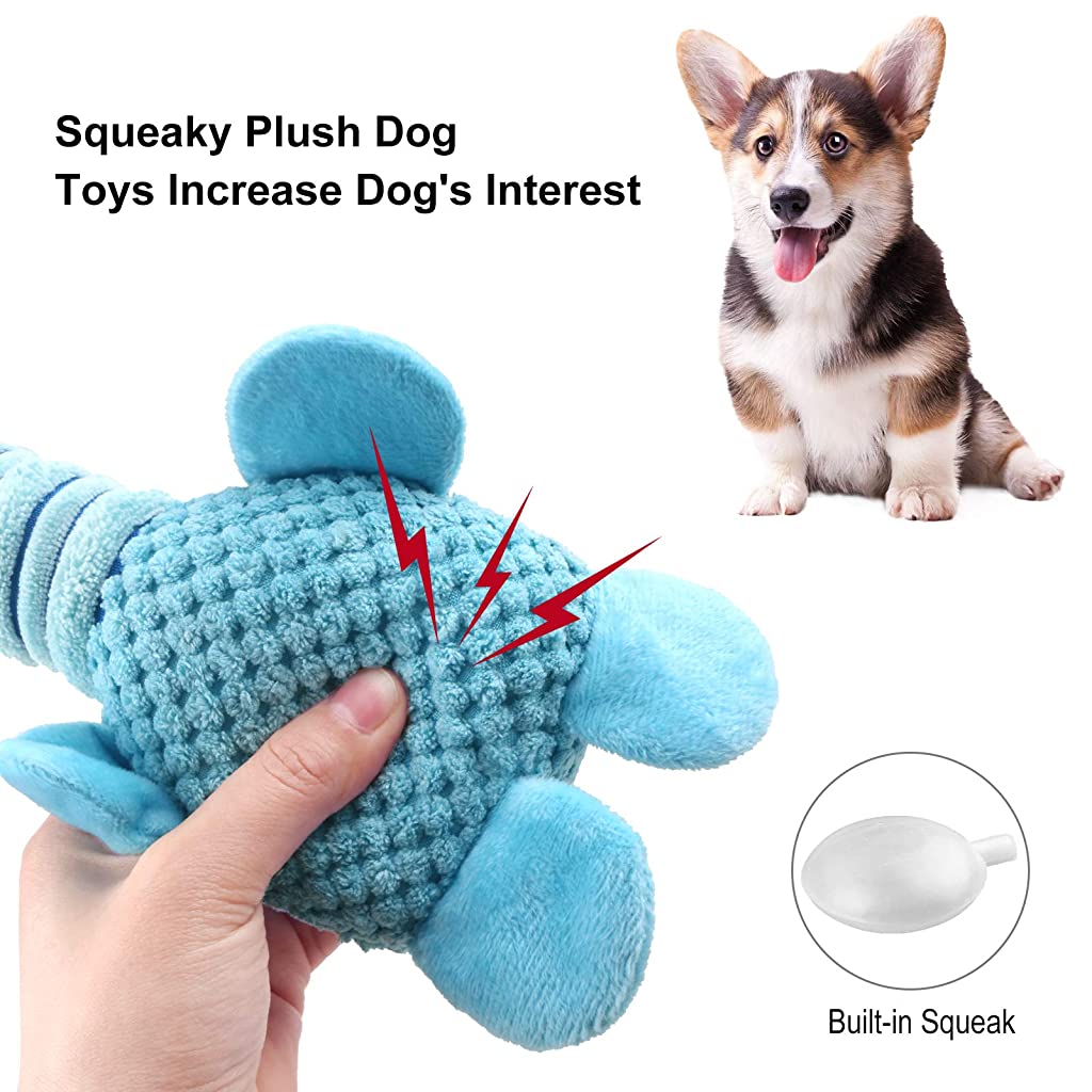 Plush Dog Toys with Long Neck Interactive Dog Squeaky Toys Durable Chew Toys for Teeth Cleaning Long Stuffed Animals Dog Training Toys Dog Soft Toy for Puppy Small Dogs (Blue Dog)