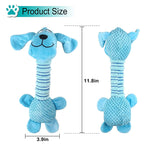 Qpets Plush Dog Toys with Long Neck Interactive Dog Squeaky Toys Durable Chew Toys for Teeth Cleaning Long Stuffed Animals Dog Training Toys Dog Soft Toy for Puppy Small Dogs (Blue Dog)