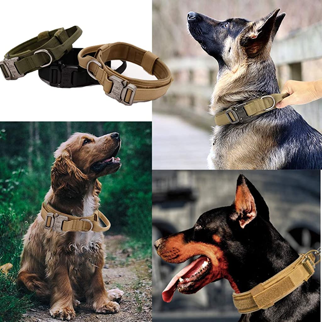 Dog Collar for Large Dogs Adjustable Nylon Tactical Dogs Collar with Strap Handle Dog Training Collar Quick Release Metal Buckle for Large Dogs(XL, 20''-24 inch''/50-59cm)