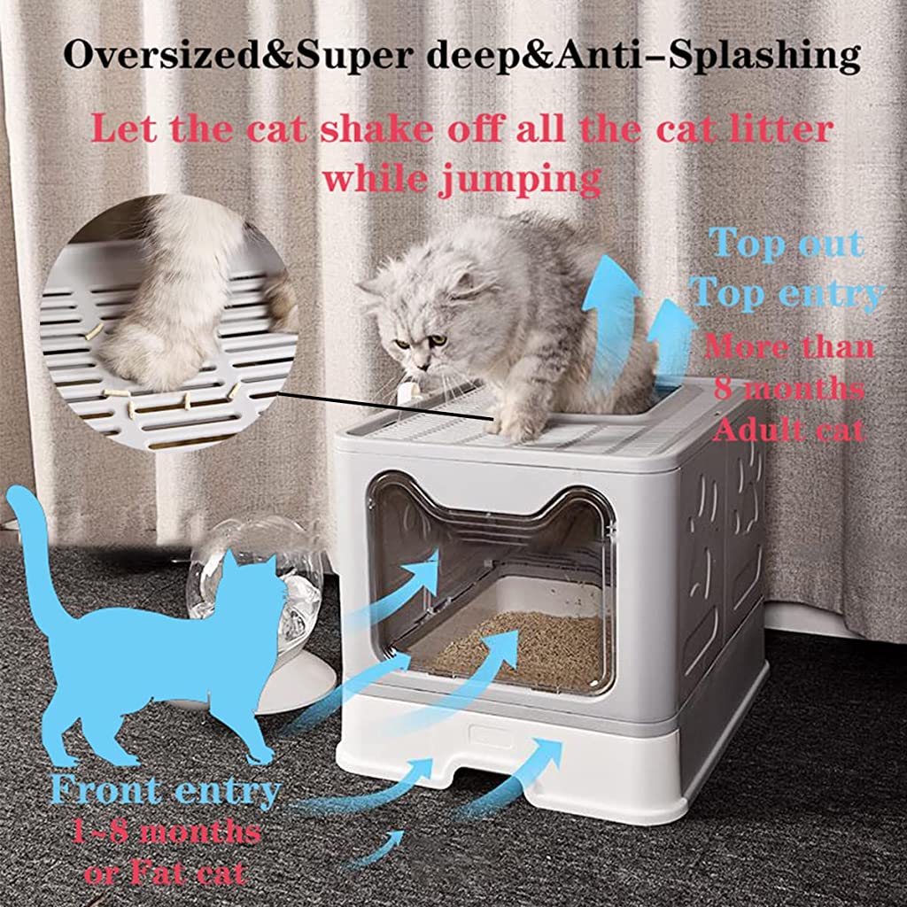 Cat Litter Box, Foldable Top Entry Covered Cat Litter Box with Lid , Easy  Clean No Smell Pet Jumbo Litter Box 