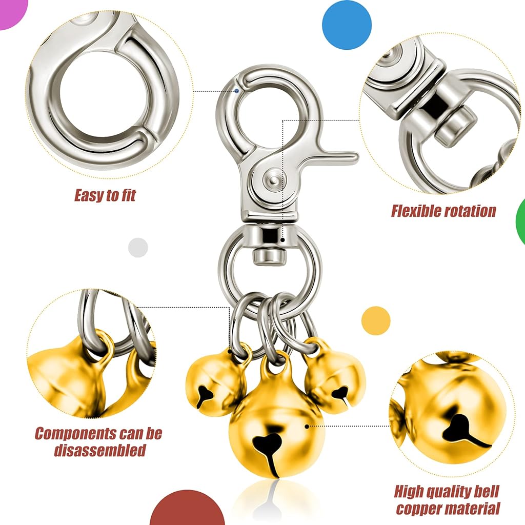 4 Pieces Pet Bells for Collars Loud Dog Bells Key Rings Dog Bell Collar Charm Dog Triple Bell Pendant for Dogs Cat Collar Decoration and Training