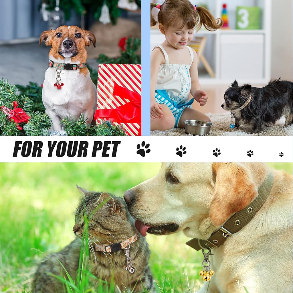 4 Pieces Pet Bells for Collars Loud Dog Bells Key Rings Dog Bell Collar Charm Dog Triple Bell Pendant for Dogs Cat Collar Decoration and Training