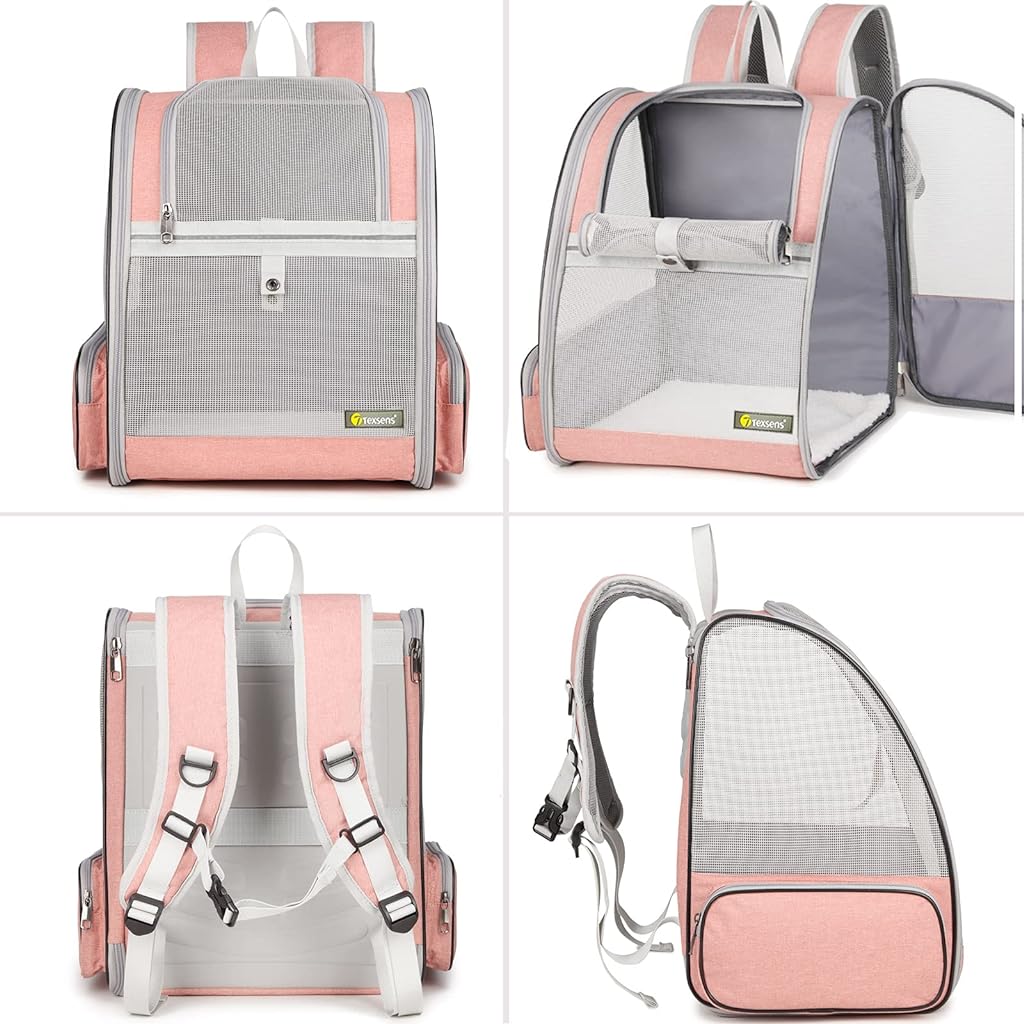 Breathable Design Cat Bag Carrier Backpack for Hot Weather, Expandable Cat Dogs Cage, Cat Bag, Backpack Design Pet Travel Carrier Pet Case for Small Pets (Pink, NOT Expandable)