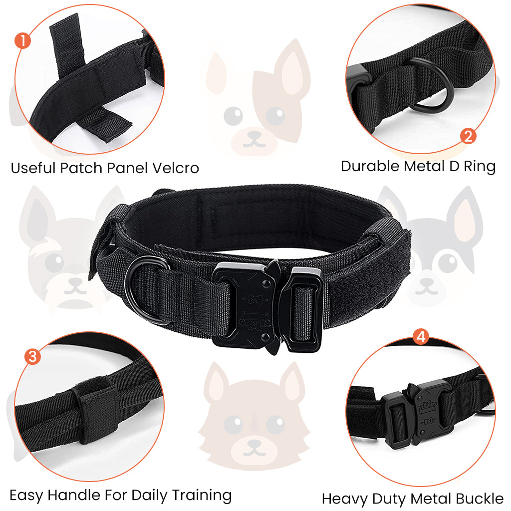 Dog Collar Adjustable Nylon Tactical Dog Collar with Strap Handle Dogs Training Collar Quick Release Metal Buckle for Small Medium Large Dogs(Black,XL,19.6''-23.2''/50-59cm)