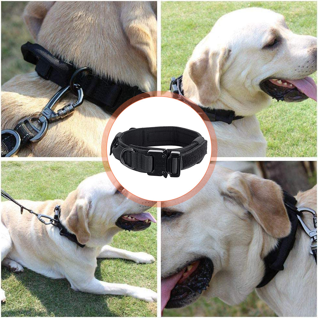 Dog Collar Adjustable Nylon Tactical Dog Collar with Strap Handle Dogs Training Collar Quick Release Metal Buckle for Small Medium Large Dogs(Black,XL,19.6''-23.2''/50-59cm)