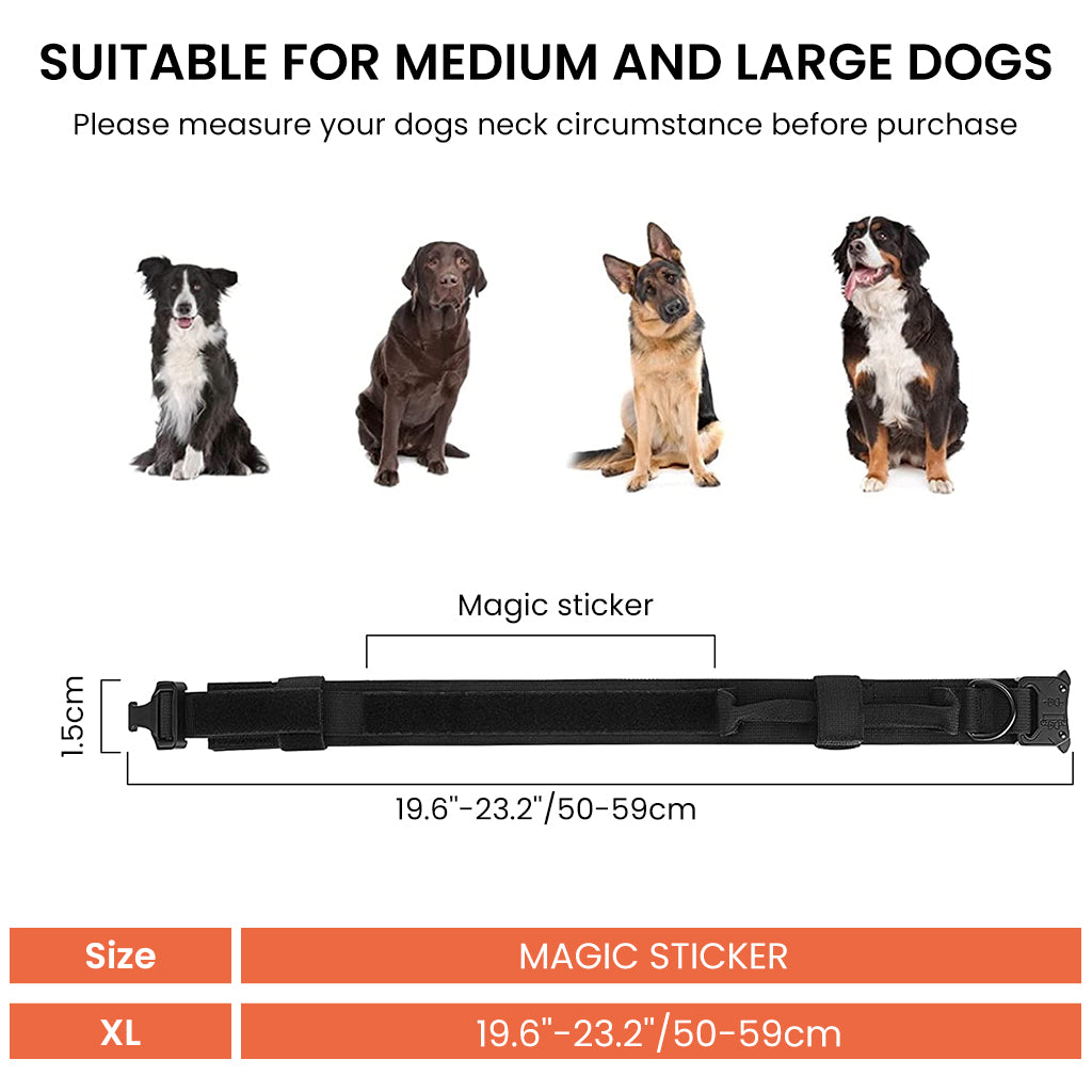 Dog Collar Adjustable Nylon Tactical Dog Collar with Strap Handle Dogs Training Collar Quick Release Metal Buckle for Small Medium Large Dogs(Black,XL,19.6''-23.2''/50-59cm)