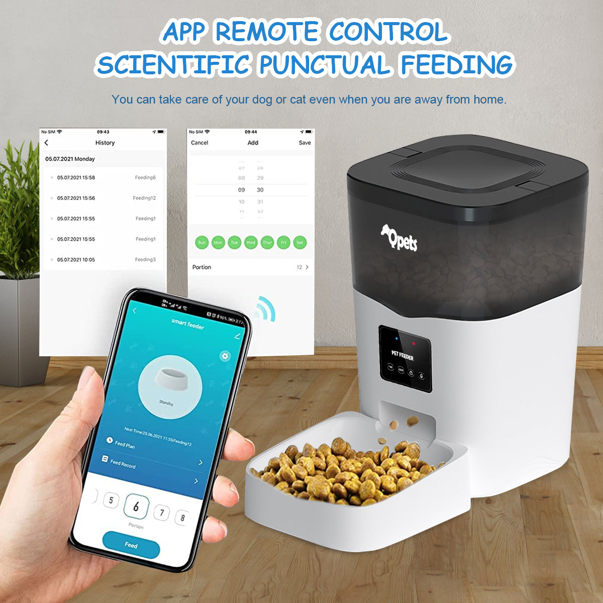 3L Wi-Fi Dog Cat Feeder Automatic, App Control-Enabled Smart Cat Food Dispenser with Portion Control & Timer Setting & Voice Reminder, Suit for Small and Medium Pet Dogs Feeder 1-10 Meals