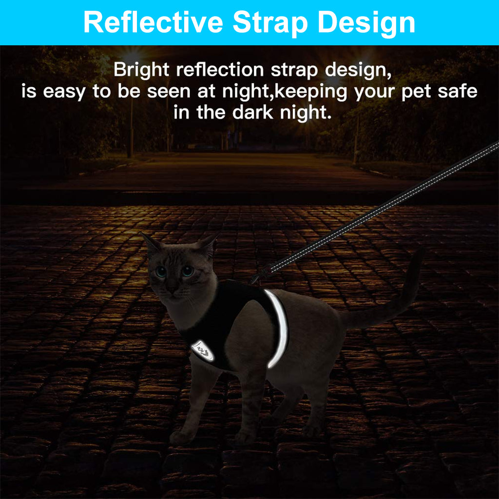 Cat Vest Harness with 1.2m Dog Leash Adjustable Size Dog Vest Harness Breathable Mesh Fabric with Safety Reflective Strip Dog Harness for Cat(S, Black)