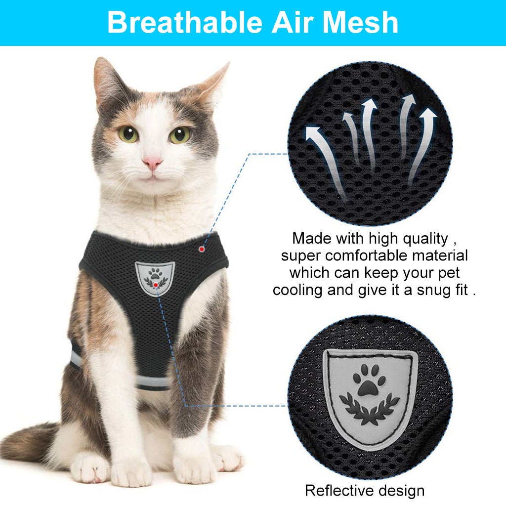 Cat Vest Harness with 1.2m Dog Leash Adjustable Size Dog Vest Harness Breathable Mesh Fabric with Safety Reflective Strip Dog Harness for Cat(S, Black)