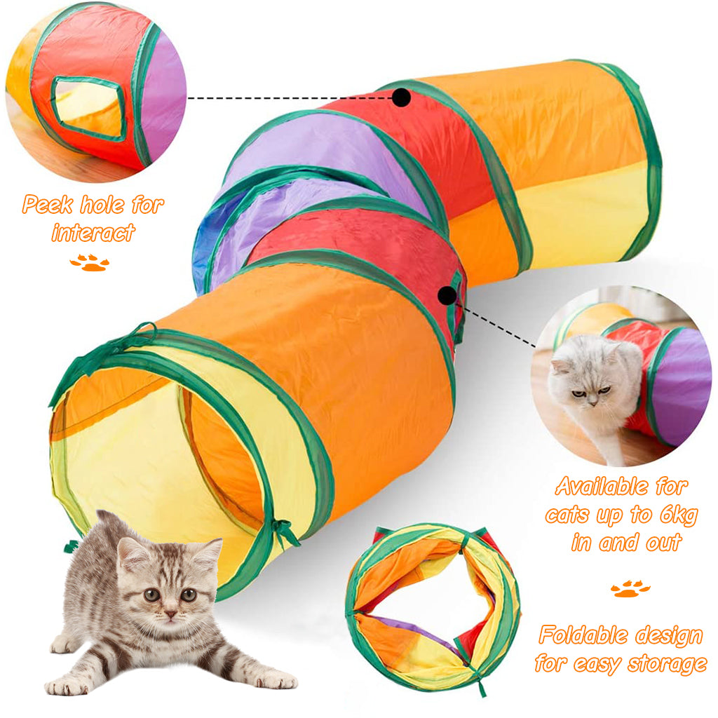 20 PCS Cat Toys for Kittens Set, Collapsible Cat Rainbow Tunnels for Indoor Cats, Family Set Cat Teaser Toy Cat Feather Toy Fluffy Mouse Crinkle Balls Toys for Cat Puppy Kitty