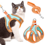 Cat Harness with Cat Leash for Walking, Adjustable Soft Sturdy Faux Suede Escape Proof Kitten Vest Harness and Leash with Reflective Strip for Large Medium Small Cat(Green, Orang, M)