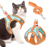Qpets Cat Harness with Cat Leash for Walking, Adjustable Soft Sturdy Faux Suede Escape Proof Kitten Vest Harness and Leash with Reflective Strip for Large Medium Small Cat(Green, Orang, M)