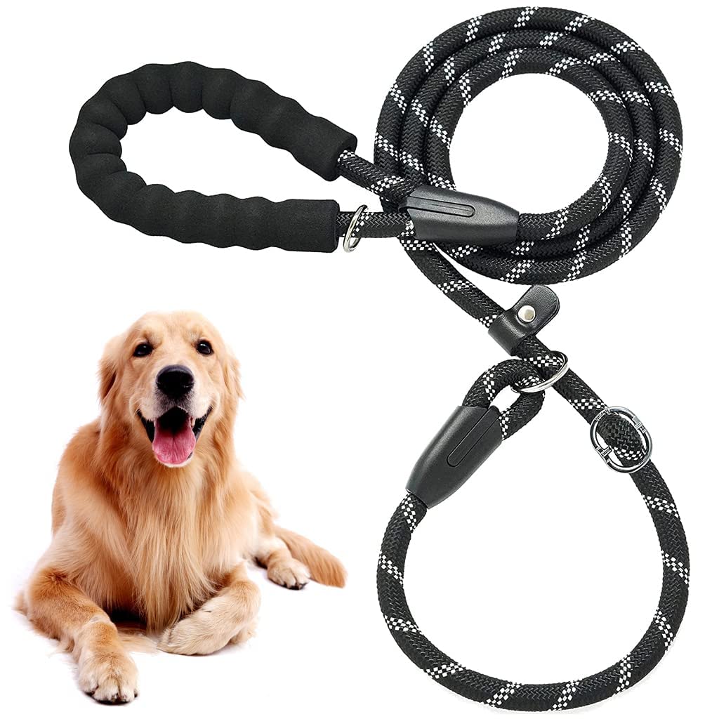 1.7m Dog Training Leash, Durable Light Reflecting Dog Leash, Soft Paded Handle Dogs Training Leash, Adjustable Dogs Leash Anti-Strain Leash Braided Rope for Small Medium Large Dog(Black)