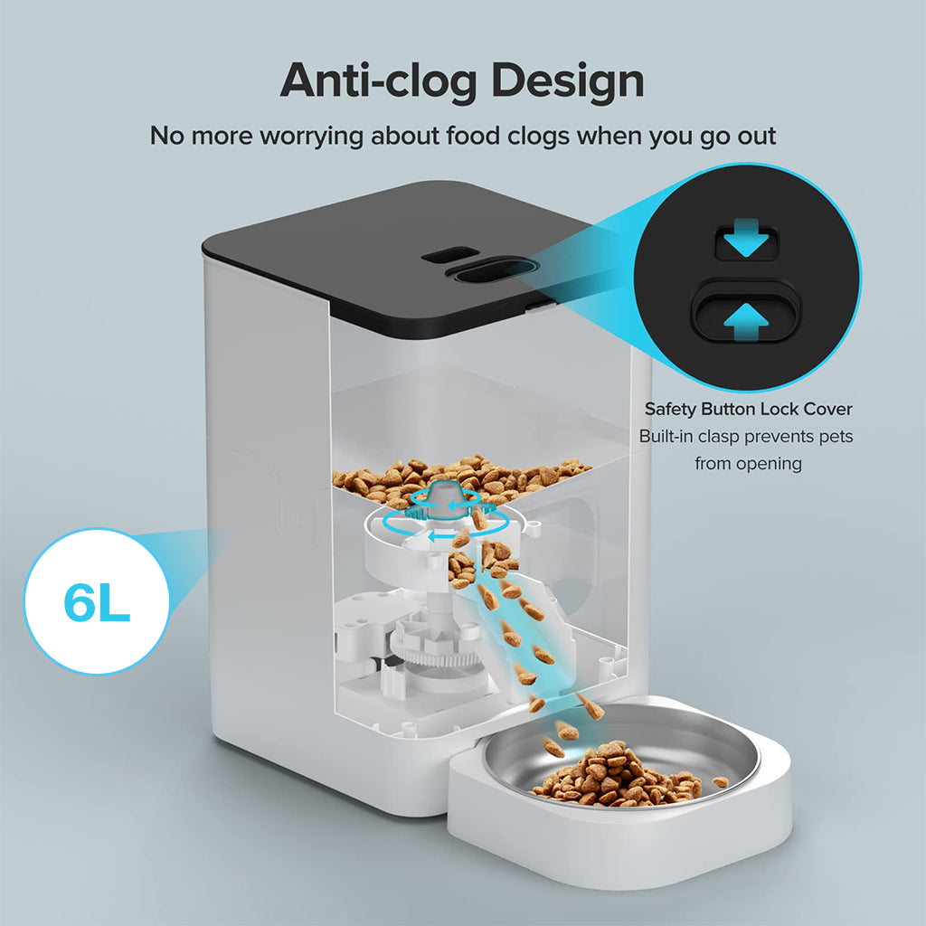 Acrylonitrile Butadiene Styrene 6L Automatic Dog Feeder For Medium Large Dogs Cats Programmable Time, Quantition Timed Cat Food Dispenser With Caring Voice Recording Function Dog Food Bowl