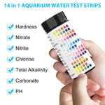 50pcs Water Testing PH Testing Strips, 14 in 1 Water Qulity Test Strips Aquarium Test Strips Professional Freshwater Aquarium Water Test Kit for PH GH & KH Nitrite Nitrate Chlorine Carbonate