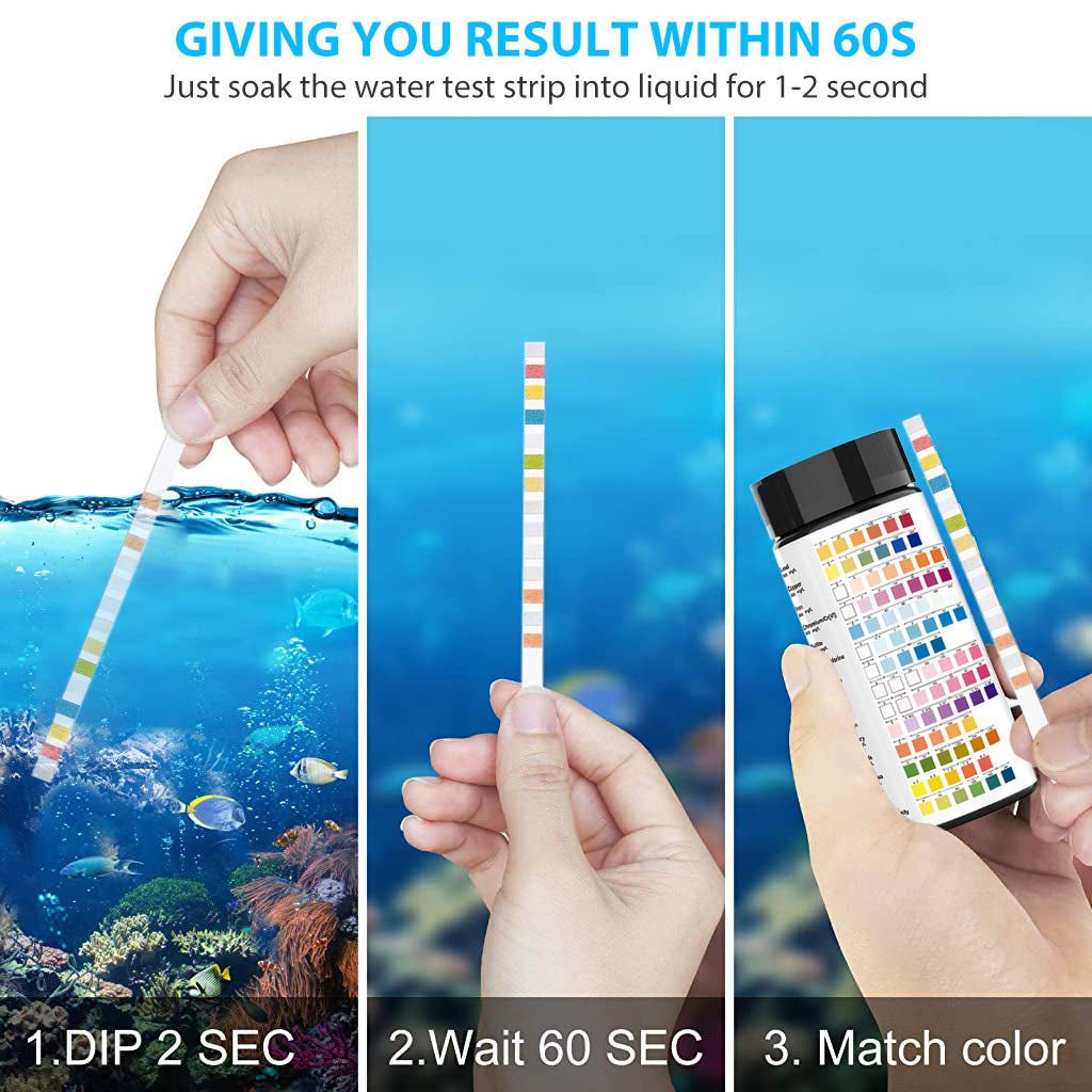 50pcs Water Testing PH Testing Strips, 14 in 1 Water Qulity Test Strips Aquarium Test Strips Professional Freshwater Aquarium Water Test Kit for PH GH & KH Nitrite Nitrate Chlorine Carbonate