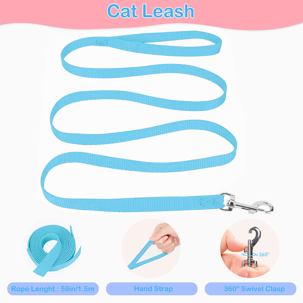 Cat Harness with 1.5m Leash, Cat Belt Adjustable Size Breathable Cat Vest Strap with Safety Reflective Strip, Cat Leash with Harness for Small Cat and Dog (M, Blue)