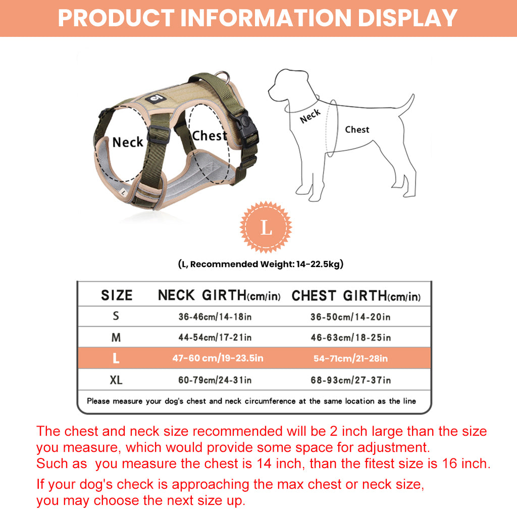 No Pull Dog Harness with Safety Reflective Strip Quick Release Buckle Adjustable Size Easy Control Handle for Medium Dogs(L, Recommended Weight: 14-22.5kg)