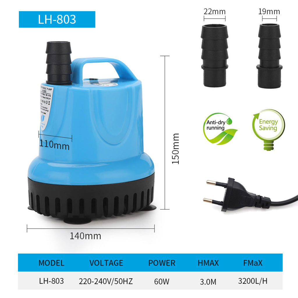 3200L/H Submersible Water Pump Aquarium Water Pump for Water Changing Submersible Water Pump with Bottom Suction Cups Submersible Aquarium Air Pump for Fish Tank, Fountain