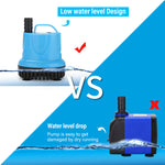 3200L/H Submersible Water Pump Aquarium Water Pump for Water Changing Submersible Water Pump with Bottom Suction Cups Submersible Aquarium Air Pump for Fish Tank, Fountain